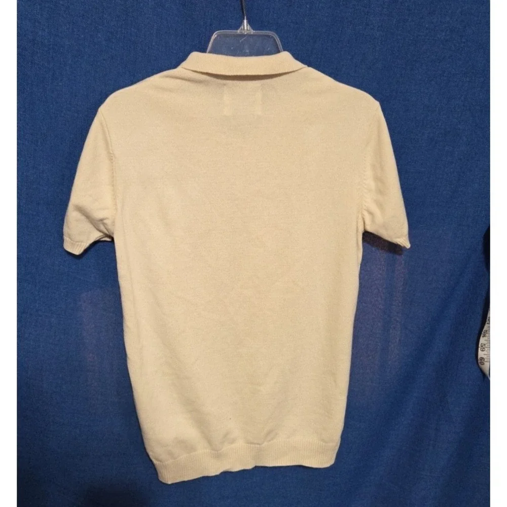 William Rast Men's Medium Knit Polo Sweater Shirt Cream Striped $98 MSRP NWT